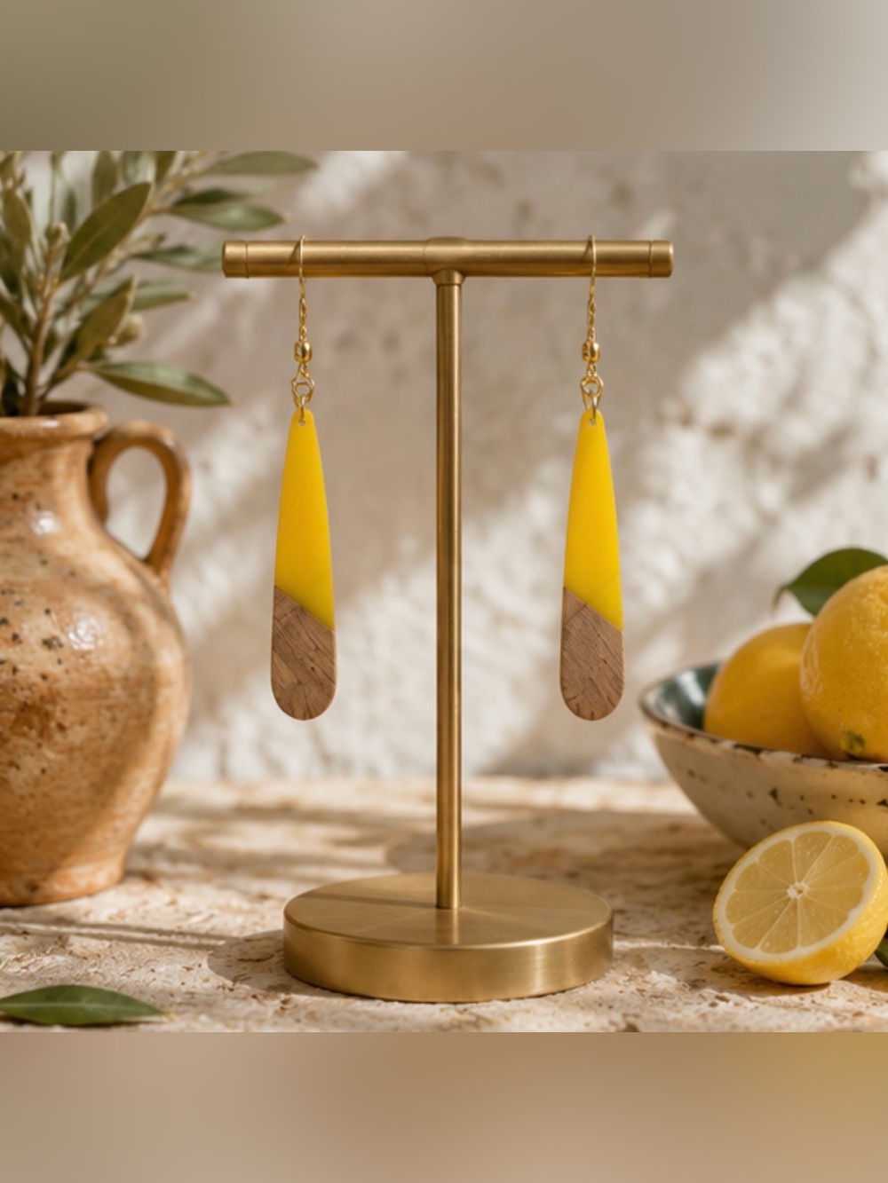 ✨ Handmade Wood & Resin Drop Earrings ✨